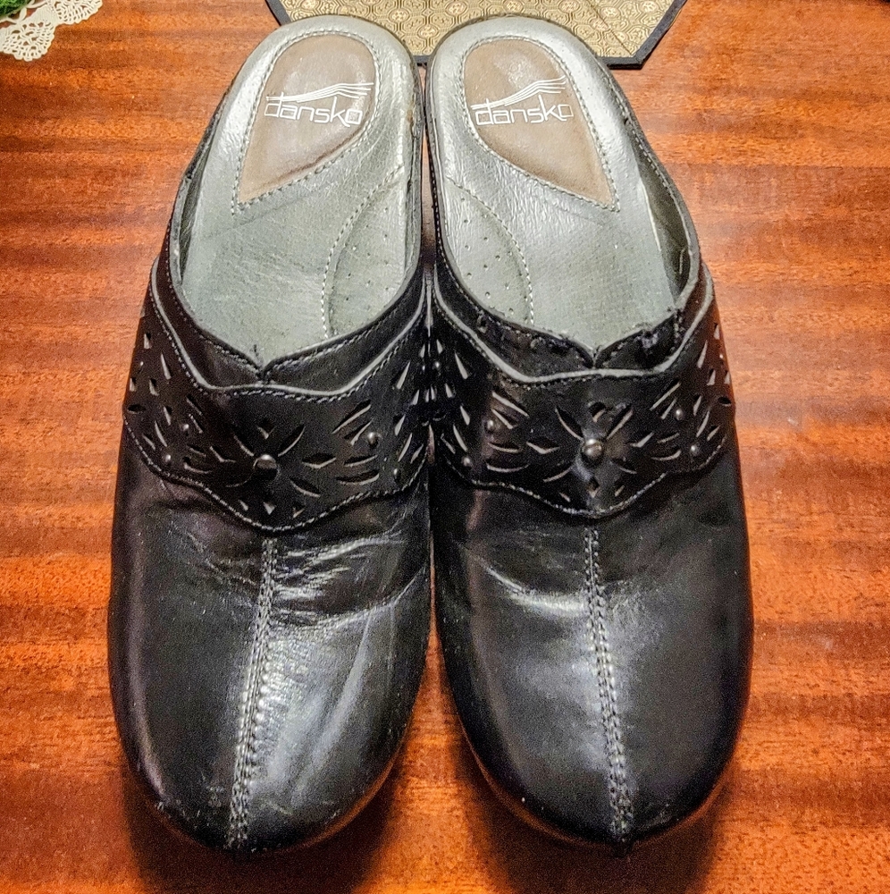 Dansko Black Leather Mule Slides